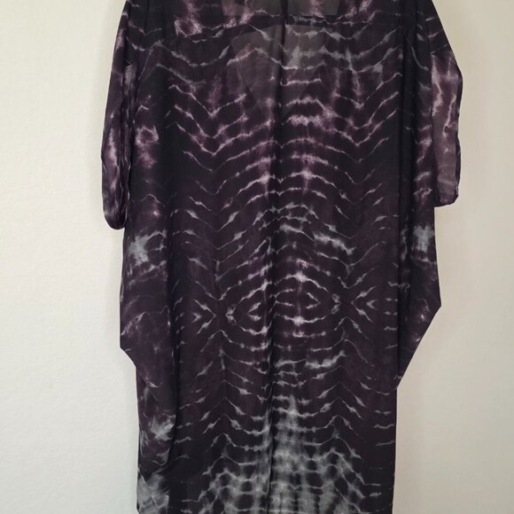 Neiman Marcus Purple & Black Tie-Dye V-Neck Tunic Top XL Boho Festival - Picture 2 of 8